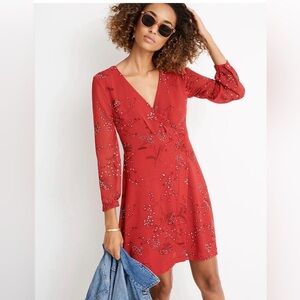 Madewell Hazelwood Red Floral Long Sleeve Dress